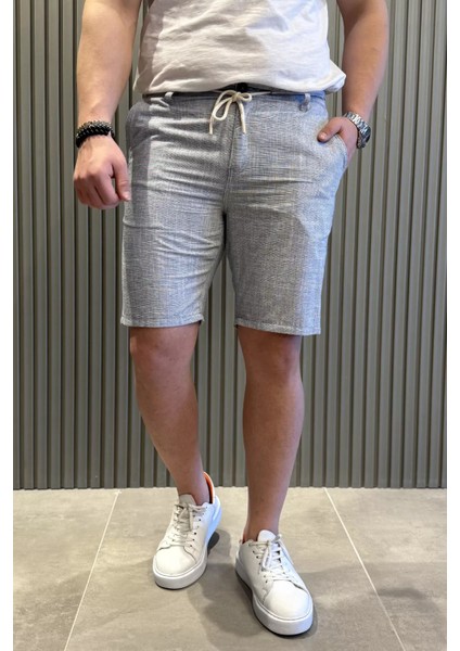 Bel Bağcıklı Keten Erkek Şort P-00015446