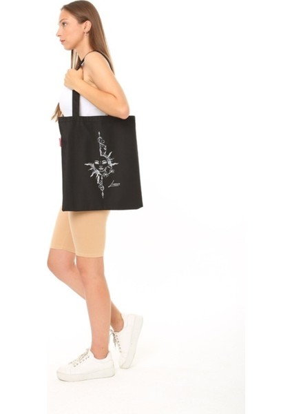 Ay Ve Güneş Baskılı Siyah Bez Çanta modelleri