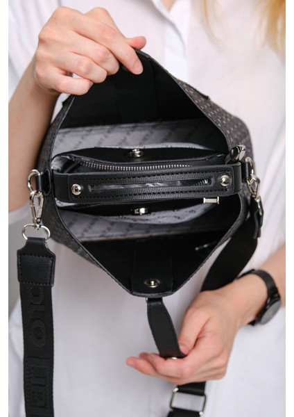 Kadın Kilit Detaylı Suya Dayanıklı 3 Bölmeli Siyah Omuz Çantası Jp2098 indirimleri