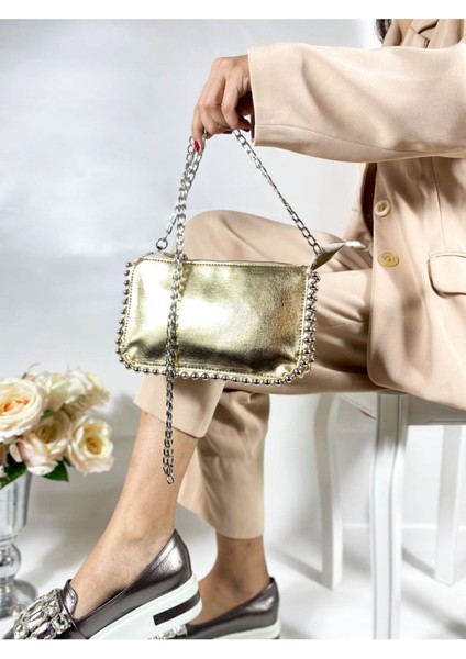 Kadın Gold Altın Zincirli Omuz Ve Kol Çantası