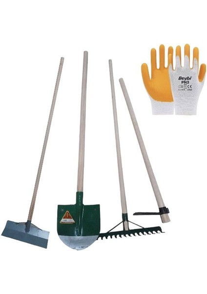 Bahçe Set 9 Parça Gelbere Saplı Yaparlar Kürek Desteklı Tırmık Saplı Üçgen Çapa Kovan Ayarlı