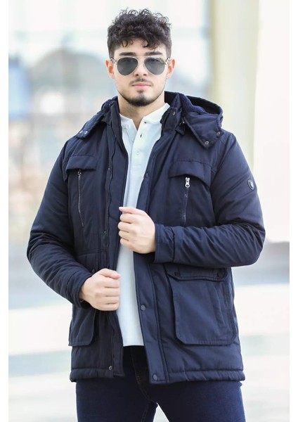 Erkek Kapüşonlu Içi Peluş Gabardin Mont P-00007002