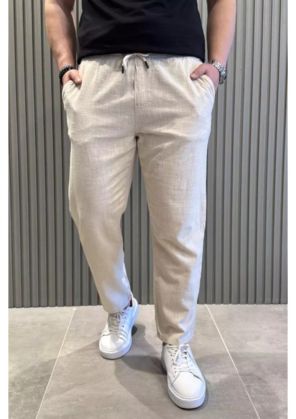 Erkek Bağcıklı Keten Jogger Pantolon P-00015413