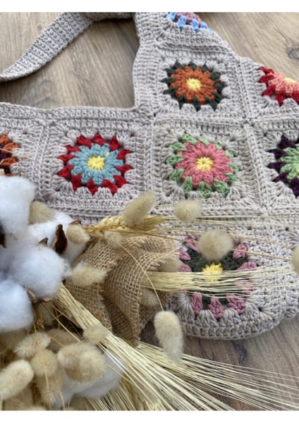 Masal Renkli El Yapımı Örgü Kadın Omuz Çantası Kroşe Tote Çanta modelleri