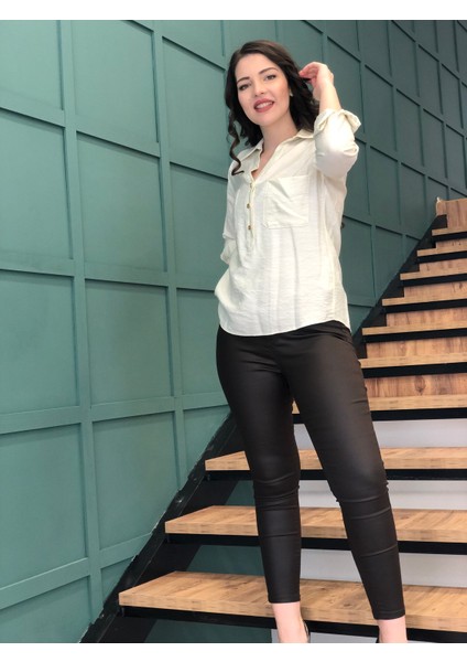 Lacarıno Kadın Siyah Yüksek Bel Mumlu Pantolon modelleri