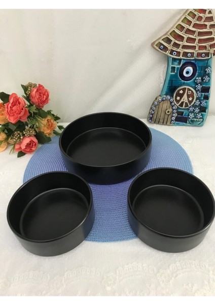 3 Parça 21CM + 14 cm Stackable Kase Seti Mat Siyah