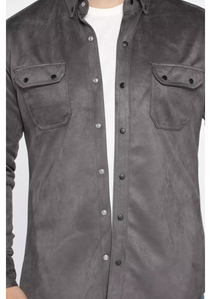 Süet Çıtçıtlı Erkek Gömlek P-00013000 fırsatları