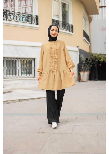 Dora Müslim - Keten Kumaş Düğmeli Kadın Gömlek fırsatları