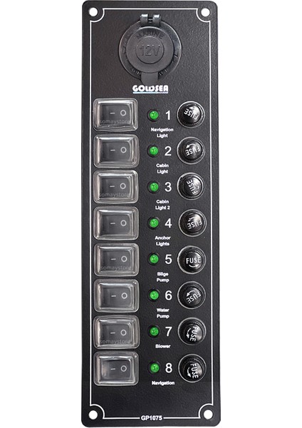 Marine Tekne Switch Panel 8 Anahtar Soketli 12/24V 250X80MM