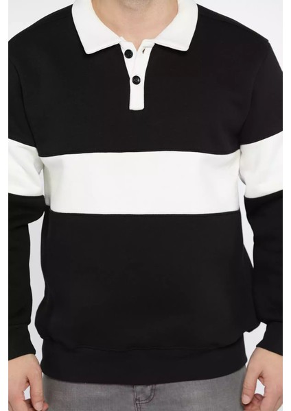 Erkek Polo Yaka Şerit Detaylı Üç Iplik Şardonlu Sweatshirt P-00014197 fırsatları