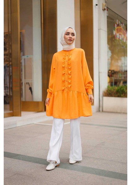 Dora Müslim - Keten Kumaş Düğmeli Kadın Gömlek modelleri