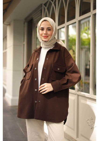 Yandan Cepli Çıt Çıtlı Kaşe Gömlek Ceket