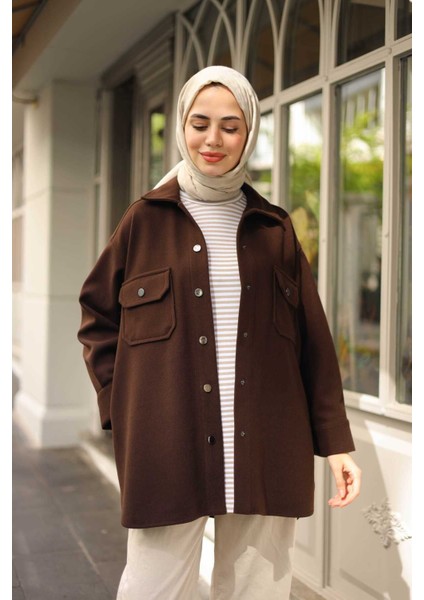 Yandan Cepli Çıt Çıtlı Kaşe Gömlek Ceket