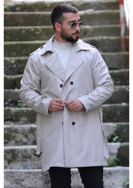 Astarlı Bel Kemerli Uzun Erkek Trençkot P-00012947