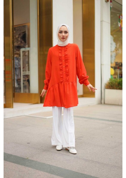 Dora Müslim - Keten Kumaş Düğmeli Kadın Gömlek modelleri