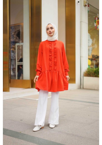 Dora Müslim - Keten Kumaş Düğmeli Kadın Gömlek fırsatları