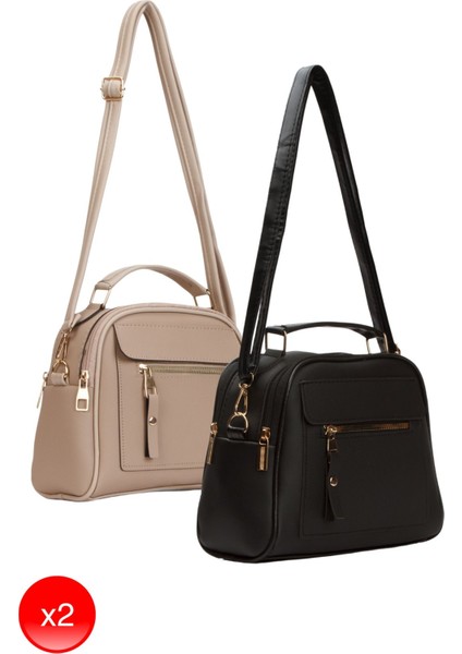Kadın Günlük Siyah Vizon El Ve Omuz Çantası 2 Adet
