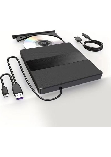 Harici USB 3.0 ve Type-C Dvd-Rom Dvd-Rw Optik Sürücü, USB ve Type C Kablolu, Pc, Tablet, DVD Player, Çizgili Metal Tasarım Ultra Slim CD Rom Okuyucu X350