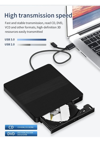 Harici USB 3.0 ve Type-C Dvd-Rom Dvd-Rw Optik Sürücü, USB ve Type C Kablolu, Pc, Tablet, DVD Player, Çizgili Metal Tasarım Ultra Slim CD Rom Okuyucu X350 indirimleri