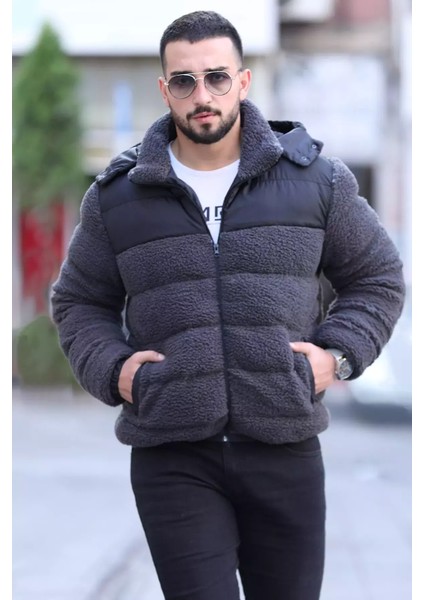 Erkek Astarlı Kapüşonlu Peluş Şişme Mont P-00013731