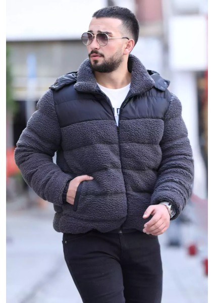 Erkek Astarlı Kapüşonlu Peluş Şişme Mont P-00013731
