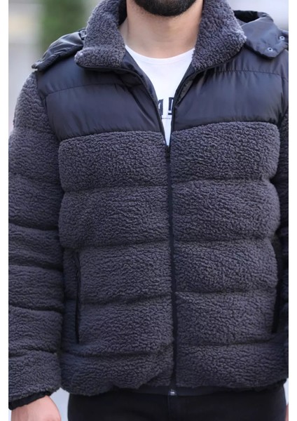Erkek Astarlı Kapüşonlu Peluş Şişme Mont P-00013731
