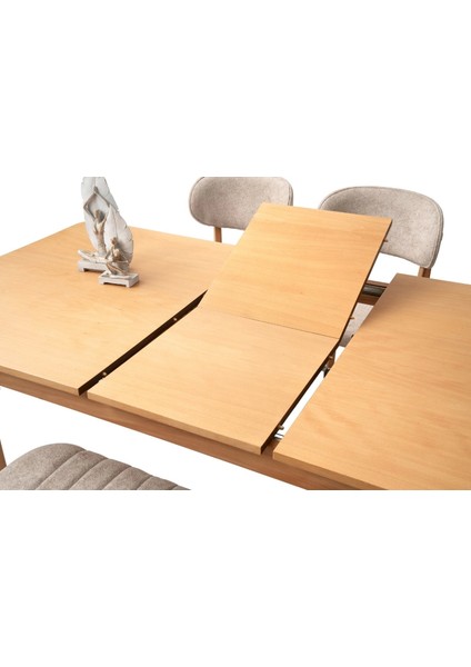 Fidan Beyaz Ahşap Salon Yemek Masa Sandalye Takımı 4 Kuzey Sandalyeli Ortadan Açılır Büyüyen 90 x 140 cm