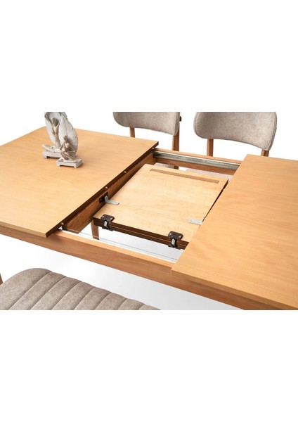 Fidan Beyaz Ahşap Salon Yemek Masa Sandalye Takımı 4 Kuzey Sandalyeli Ortadan Açılır Büyüyen 90 x 140 cm