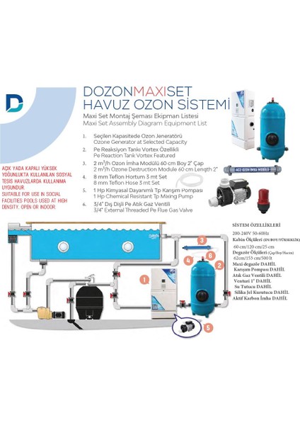 Maxı Set Havuz Ozon Sistemi 15G/H 1kw- 1/150M3-TOPTANCIYIZBIZ fiyatları