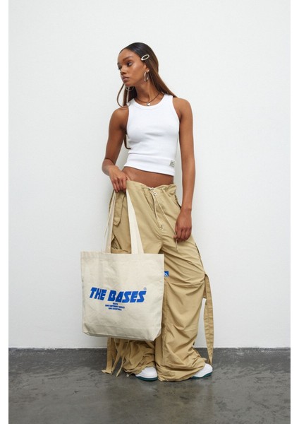 Ham Mavi Baskılı Körüklü Bez Çanta