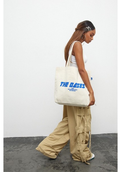 Ham Mavi Baskılı Körüklü Bez Çanta indirimleri