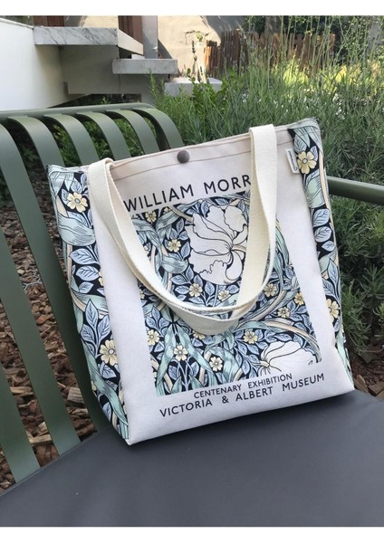 William Morris Kanvas Bez Çanta Yıkanabilir Metal Çıtçıtlı Cepli