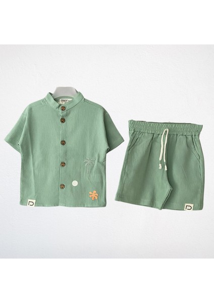 Palmiye Nakışlı Erkek Çocuk Yazlık Takım – Yeşil