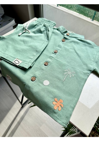 Palmiye Nakışlı Erkek Çocuk Yazlık Takım – Yeşil modelleri