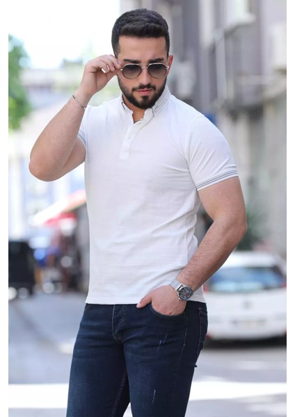 Polo Yaka Ön Düğmeli Desenli Likralı Erkek Tişört P-00010291 modelleri