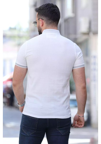Polo Yaka Ön Düğmeli Desenli Likralı Erkek Tişört P-00010291 fırsatları