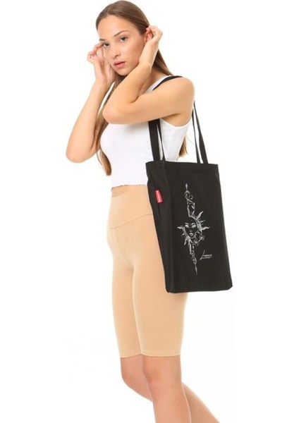 Ay Ve Güneş Baskılı Siyah Bez Çanta fiyatları