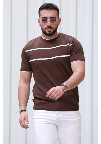 Çizgi Detaylı Bisiklet Yaka Erkek T-Shirt P-00009082