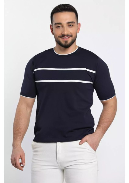 Çizgi Detaylı Bisiklet Yaka Erkek T-Shirt P-00009082