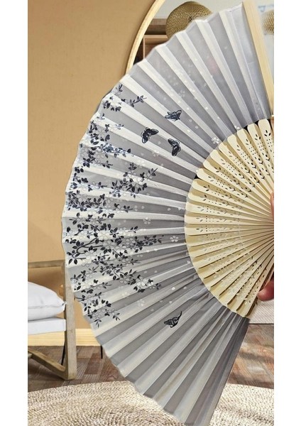 Yelpaze Bambu Kumaş Serinletici Vintage Şık Dekorasyon Püsküllü Japon Yelpaze 0273