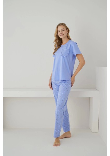 Süprem Kumaş Kısa Kollu Lila Pijama Takımı - 2556