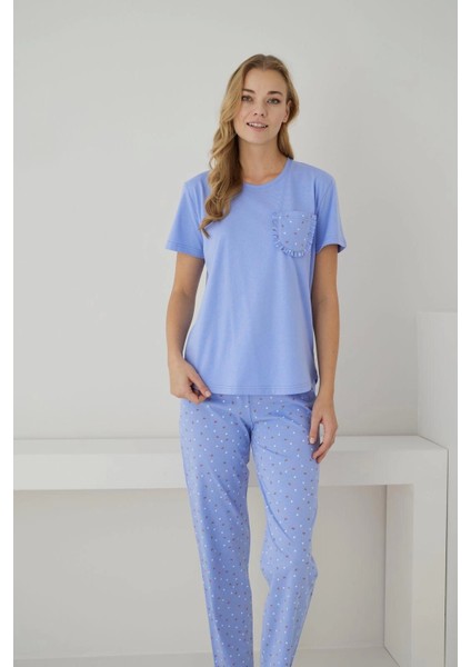 Süprem Kumaş Kısa Kollu Lila Pijama Takımı - 2556