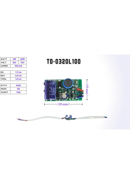 LED Drıver/trafo (3W-20W,30V-200V, 100MA) LED Panel