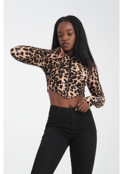 Leopar Desen Fermuarlı Bluz modelleri