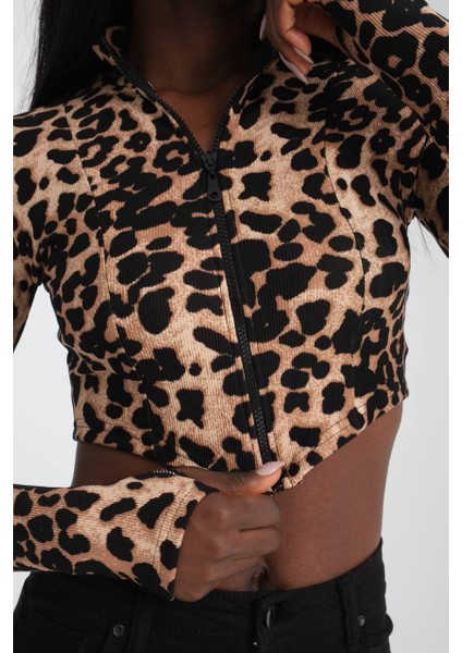Leopar Desen Fermuarlı Bluz indirimleri