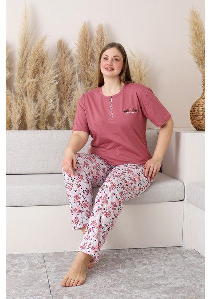 %100 Pamuk Büyük Beden Kısa Kol Kadın Pijama Takımı