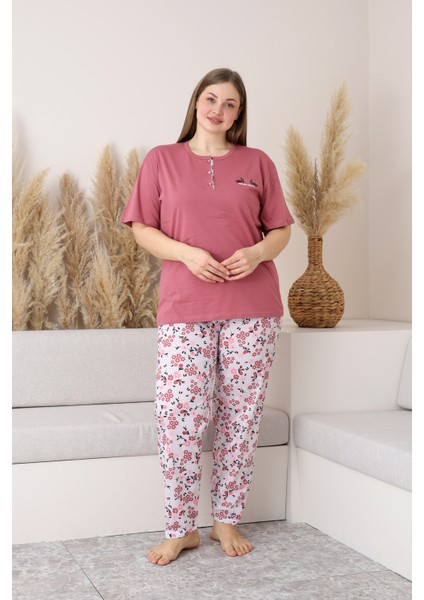 %100 Pamuk Büyük Beden Kısa Kol Kadın Pijama Takımı modelleri