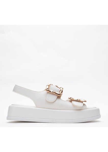 Slope Beyaz Çift Bantlı Kadın Düz Sandalet fırsatları