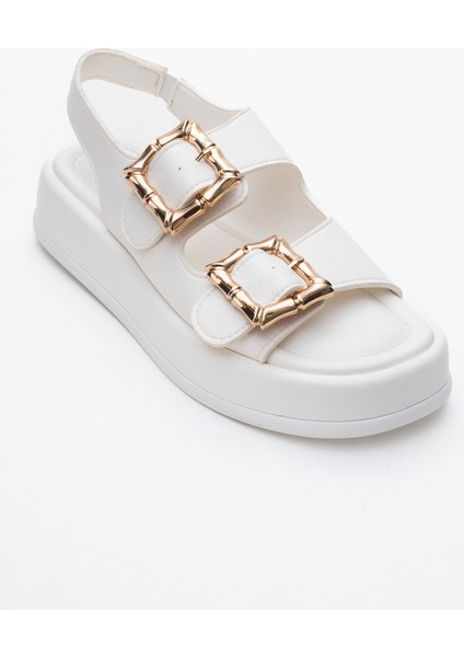 Slope Beyaz Çift Bantlı Kadın Düz Sandalet indirimleri