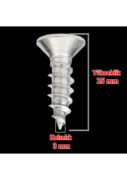 Sunta Vidası Sivri Uçlu Ahşap Tahta Ağaç Mobilya Ayak Kulp Vidası 3X25 mm Paket 1000 Adet